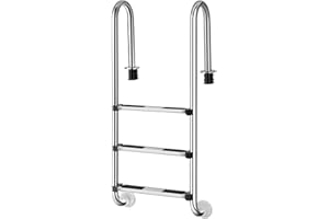 GOPLUS Echelle à 3 Marches de Piscine en Acier Inoxydable Anticorrosion Antirouille avec Pédales Antidérapantes Robustes Base de Support Plastique 132 x 50 x 26,5 cm Argent (Montage requis)