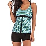 Moserian Damen Bademode Plus Size Striped Tankini Swimjupmsuit Badeanzug Beachwear Gepolsterte Badebekleidung