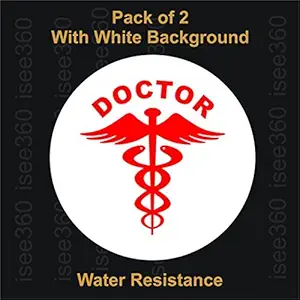 ISEE 360 Water Resistance Dye Cut Specialized 2 nos Reflective RED with White Backround Doctor Sticker for Car (9.27 x 9.27 cm)