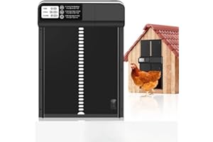 UOEONR Puerta automática de gallinero con pantalla LCD programable impermeable, puerta de gallinero automática con protección antipellizco, temporizador y alerta de batería baja (Negro)