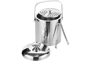 HI Wiadro na lód z pokrywką i szczypcami (w zestawie sitko do odsączania) – pojemnik na kostki lodu ze stali nierdzewnej z pokrywką, pojemnik na kostki lodu, pojemnik na kostki lodu