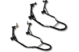 CRUIZER Cavalletto Moto Anteriore con Attacchi a Coni + Cavalletto Posteriore a Forchetta Regolabili con Ruote Sottostanti Barre Rinforzi Laterali Carico Massimo 600 kg