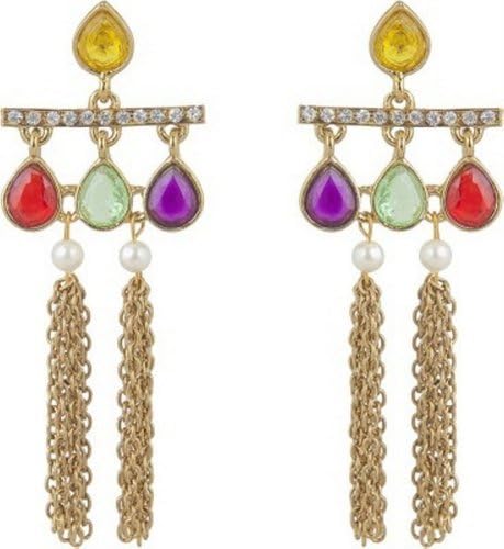 INAYA Earrings Set Jewelry Handcrafted Stone Dangle Style Chain Jhumka Bridal...