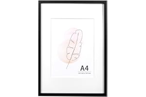 KAIWIN Bilderrahmen A4 Schwarz Holz Fotorahmen 1er Set Holzrrahmen mit Passepartout zum aufhängen und aufstellen Benutzt für Wohnzimmer, Schlafzimmer, Arbeitszimmer, für Fotos, Kunstwerke und Poster