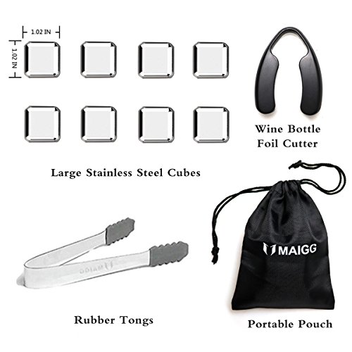 Whisky Steine-MAIGG Food Grade Edelstahl Eiswürfel Chilling Wiederverwendbare Ice Cubes Eiswürfel für Whiskey Wein Getränke kühlen Sie Ihre Getränke ohne Verdünnung(8PCS Eis- Würfel und 1 Eiszange) - 3
