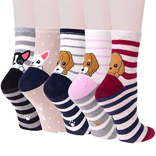 YSense 4 or 5 Pairs Women Original Socks, Animal Print Cotton Socks Gifts for Women and Girls One size, Multicolor
