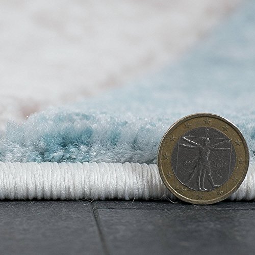 Designer Teppich mit Konturenschnitt Muster Modern Gestreift Türkis Creme Beige Meliert – VIMODA, Maße:120×170 cm - 3