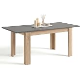 duehome | Extendable Dining Table, Rectangular Table, Sira Model, Canadian Oak Finish and Graphite Grey, Dimensions: 140-190
