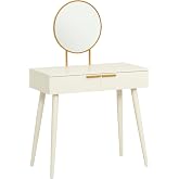 HOMCOM Makeup Vanity with Round Mirror 2 Drawers 80 x 40 x 123 cm White | Modern Makeup Table for Bedroom Wardrobe