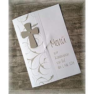 Menü Menükarte Speisekarte Kommunion Konfirmation Firmung Taufe Kreuz taupe stein hellbraun