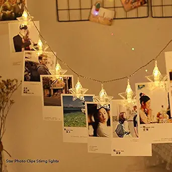Star String Lights,20 LED Star Photo Pictures Clip Lights Indoor Decoration for Bedroom Wedding Home Decor Hanging Cards (Warm White)