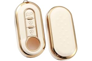 HIBEYO Klappschlüssel Autoschlüssel Hülle passt für FIAT Schlüsselhülle Silikon Schutzhülle für FIAT 500 Panda Grande Punto Bravo Scudo Schlüsselbox Cover Case Fernbedienung 3-Tasten-Gold Weiß