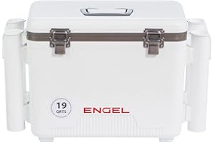 Engel UC19 19qt Leak-Proof, Air Tight, Fishing Drybox Cooler with Built-in Fishing Rod Holders, Also Makes The Perfect Small Hard Shell Lunchbox for Men and Women