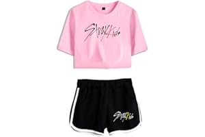 ENJOYYOURLIFE KPOP Stray Kids Conjuntos Deportivos para Mujer Album MIROH Chándales Deportiva Camiseta y Pantalones Cortos Cuello Redondo Crop Top Deportiva Corto T-Shirt Verano para Yoga Fitness