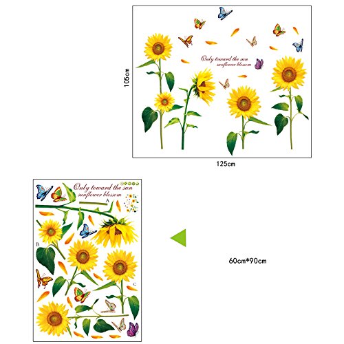 HomeLover Wandaufkleber, aus PVC, abnehmbar, dekorativ, Motiv: Chrysanthemen in Violett, Gelb / Grün, 125 cm L X 105 cm W - 2