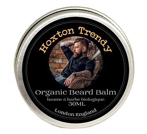 Premium Organic Beard Balm by Hoxton Trendy Made in England Leave-in Conditioner Control fly-aways and split ends Help restore moisture and promote healthy facial hair growth Hand made in small batches 100% Natural Ingredients