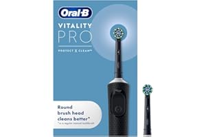 Oral-B Vitality Pro Electric Toothbrushes for Adults, for Him/Her, 1 Handle, 2 Toothbrush Heads, 3 Brushing Modes Including Sensitive Plus, 2 Pin UK Plug, Black (Packing May Vary)