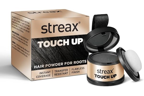 Streax Hair Root Touch Up for Grey Hair, Black 4gm Root Cover Up Hair Powder I Covers Grey Hair & Bald Patches Instant Hair Colour Touch Up, Root Concealer for Natural Black Hair