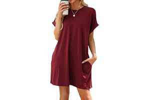 MEDUOLA Mujer Vestido Casual de Manga Corta Vestido de Camiseta con Bolsillos Vestido Suelto Color Sólido para Verano