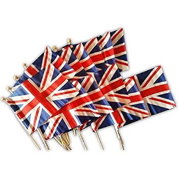 LARGE 18x 12 Hand Waving Union Jack Flag Wooden Stick 24pole