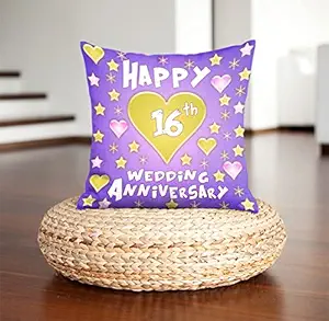DreamVio Happy 16th Anniversary Pillow,Cushion for Gifting on Birthday's & Wedding to Couple,Husband, Wife, Friends Color : Purple (12 x 12 inch)
