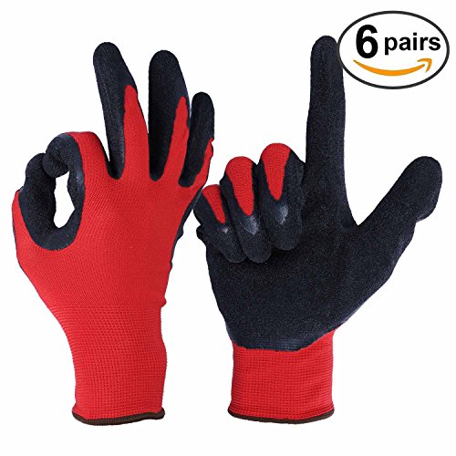 Gartenhandschuhe, OZERO Nitril-Arbeitshandschuh mit Nylonschale für Landwirtschaft, Lager, Reparatur – Bequemer Sitz - Ultimater Halt und leichtes Gewicht für Männer und Frauen - 6 Paar-Pack (Extra Groß)