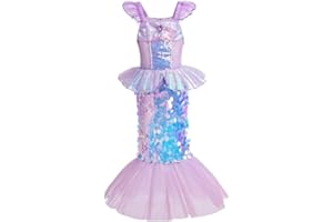 Lito Angels Kostium księżniczki, syrenki, kostium Arielle, przebranie z peruką, dla dzieci, dziewczynek, rozmiar od 3 do 10 lat