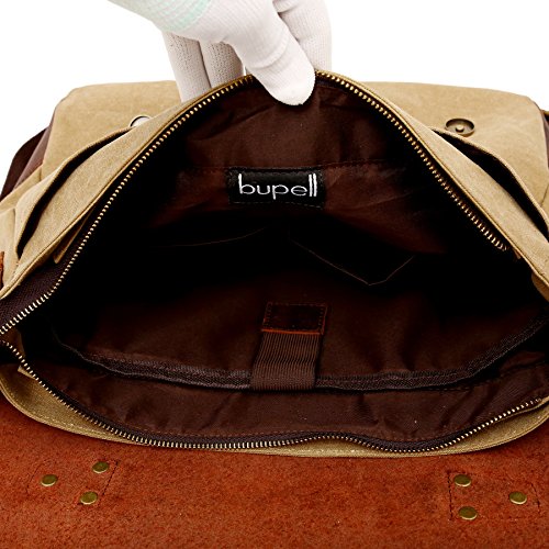 bupell Umhängetasche für Laptop und Akten aus echtem Büffel-Leder und Canvas – Für Notebooks bis 14″ – Unisex Vintage Messenger Bag, Aktentasche, Schultertasche, Notebooktasche – - 4
