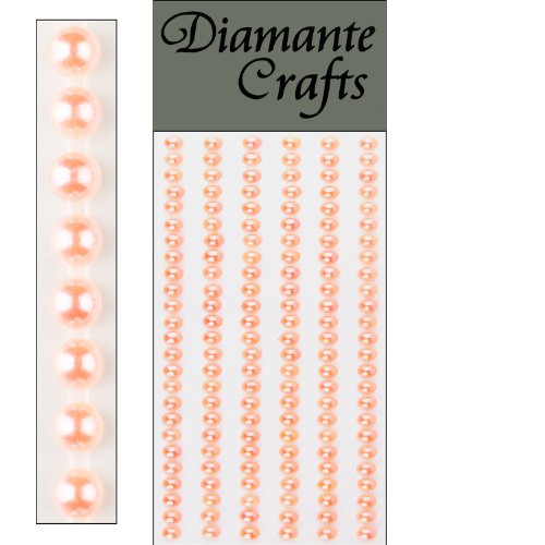 150 x 4mm Peach Pink Pearls Self Adhesive Strips Rows Rhinestone Body Vajazzle Gems - created exclusively for Diamante Crafts