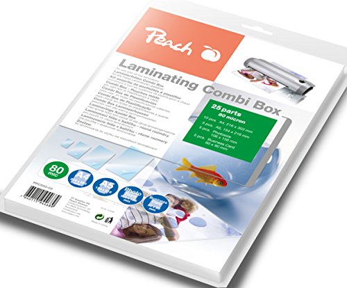 Peach PPC500-02 - Pack de 25 l  minas de plastificar  varios tama  os  transparente