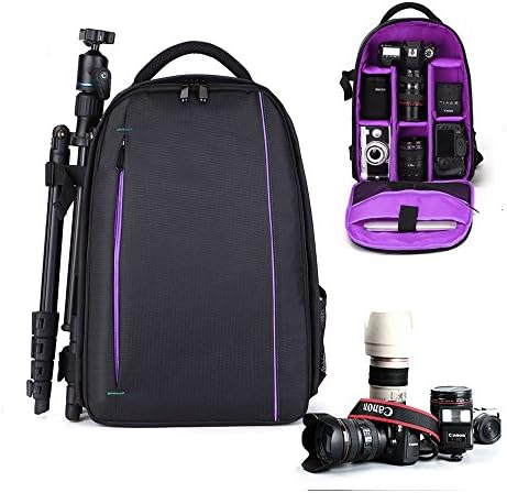 iVotre 2017 Professional DSLR SLR Camera Backpack For Nikon Canon Laptop Rucksack with Tripod Holder for Men&amp;Women to hold Camera, Computer, Flash and Other Accessories - Purple