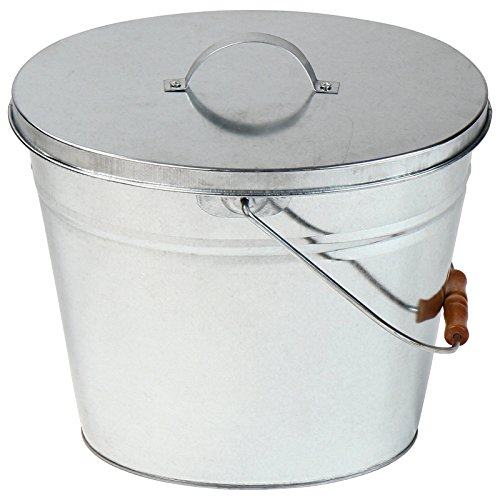 Jago Ascheneimer Kohleneimer Eiseneimer mit Deckel und Griff, 14 Liter, 35/35/27 cm - 2