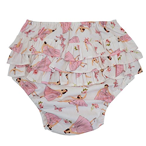 Powell Craft Baby Girls' Cotton Frilly Knickers, Pink Ballerina Print on White