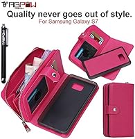 S7 Case, Galaxy S7 Case, TabPow Zipper Cash Slot Series - [Card Slots][Button Closure] Flip PU Leather Wallet Case Cover With Detachable Magnetic Hard Case For Samsung Galaxy S7, Rose Pink