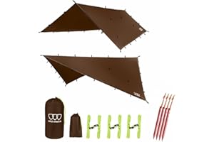 Gold Armour Rainfly Tarp Hammock, Premium 14.7ft/12ft/10ft/8ft Rain Fly Cover, Waterproof Ultralight Camping Shelter Canopy, Survival Equipment Gear Camping Tent Accessories (Brown 10ft x 10ft)