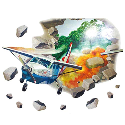 Ufengke Wandtattoo Flugzeug 3d Look Wand Durchbruch Wandbild Sticker Aufkleber Fur Spielzimmer Kinderzimmer Jungen Wohnaccessoires Deko Mobel Wohnaccessoires Wanddeko Mobel Wohnaccessoires