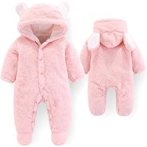 Combinaison Bébé Hiver Polaire Avec Capuche à Oreilles D'Ours - Pyjama Une Pièce 0-12 Mois - Pieds Intégrés