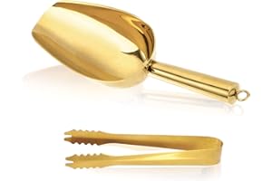 BERKELEN Pelle à Glace et Pince à Glace, Acier Inoxydable Pelle Alimentaire pour Bonbons, Glaçons, Céréales, Noix, Cuisine, Bar, Buffet, Fête, Mariage (Or)