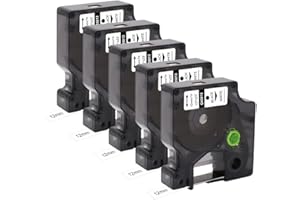 MOLABEL Lot de 5 bandes de rechange pour étiquettes compatibles Dymo D1 45013 S0720530 (12 mm x 7 m) - Ruban adhésif noir sur ruban blanc avec Dymo Label Manager 160 200 210D 280 360D 420P 450D