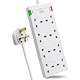 EXTRASTAR 8 Way Extension Leads with Surge Protection, 13A 3120W Approved British UK Wall Mounted Power Strips with 2 Metre Extension Cord for Home, Office - White