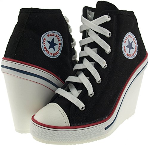Maxstar 777 Side Zipper High-Top Wedge Heels Shoes Black UK Women 4
