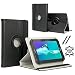 Produktbild Real Leder Case Cover für Medion LIFETAB X10605 Tablet Schutzhülle Etui mit Touch Pen & Standfunktion - 10.1 Zoll Schwarz 360