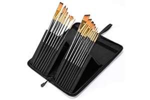 WLOT 15 Pinceaux de Peinture d'art pour Aquarelles, Peinture Acrylique, à l'huile, et pour Le Visage - avec Etui de Transport/Support.