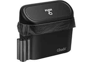 GHADA Auto-Mülleimer mit Deckel & 45 Müllbeuteln – kompakt (1,4 l), wasserdicht & auslaufsicher, ideal für Autotür, Mittelkonsole & Rücksitz –Hängende Aufbewahrungsbox, Auto Accessoires Schwarz