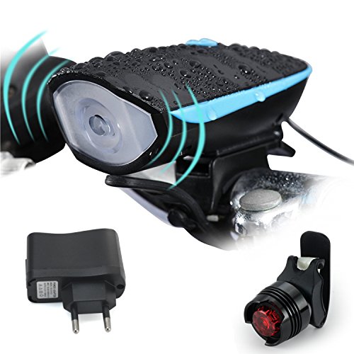 Beautystar Wiederaufladbare LED Fahrradlampe, LED Frontlicht und Rücklicht Für Radfahren, 250lm , 3 Licht-Modi, Fahrradscheinwerfer, Fahrradlicht, Fahrradbeleuchtung Set (1 USB-Kabel &1 Ladegerät)