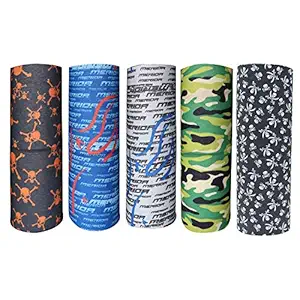 AllExtreme Unisex Seamless Bandana Multi Wear Headband Face Mask Cover with Printed Patterns for Dust & Wind Protection, Bike Riding & Outdoor Sports (5 Pcs, Random Colour & Design)