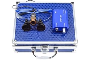 BoNew 3.5X Surgical Binocular Loupes Optical Glass+5W LED Headlight Powerfullight with Filter Clip-on Type + Aluminum Box (Blue)