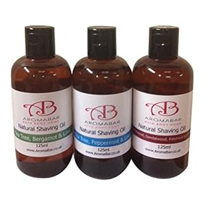 Natural Shaving Oil Gift Set (3 x 125ml) Tea Tree, Bergamot & Lime, Cedarwood Sandalwood Patchouli & Lemon and Tea Tree… - Image 2