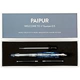 Fountain Pen by PAIPUR - Stainless Steel 0.5mm Medium Nib - Best for Smooth Flowing Writing - with 2 Cartridges, Ink Converter and Ink Dropper - Stylish Transparent Design in Gift Presentation Box