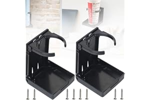 SDFAA 2 Piezas Portavasos para Coche, Portavasos Plegable Ajustable, Portavasos de Plástico para Coche, Portavasos Universal para Automóvil con Tornillos para Automóvil Camión Portavasos Universal (Negro)